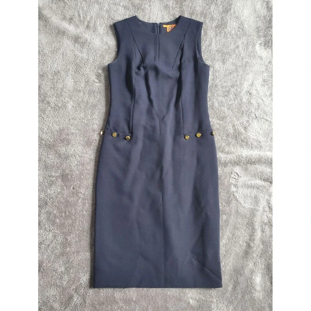 Tory Burch Crew Neck Navy Knee-Length Career Dress, Size 2